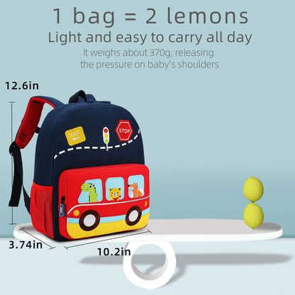 Car Dinosaur Kids Toddler Backpack for Boys and Girls Children Waterproof Preschool Bag(Red Music Party)