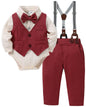 YUEMION Baby Boy Clothes Wedding Outfit Suits, 0-18 Months Infant Boy Gentleman Set, Dress Shirt+Vest+Suspender Pants+Bowtie