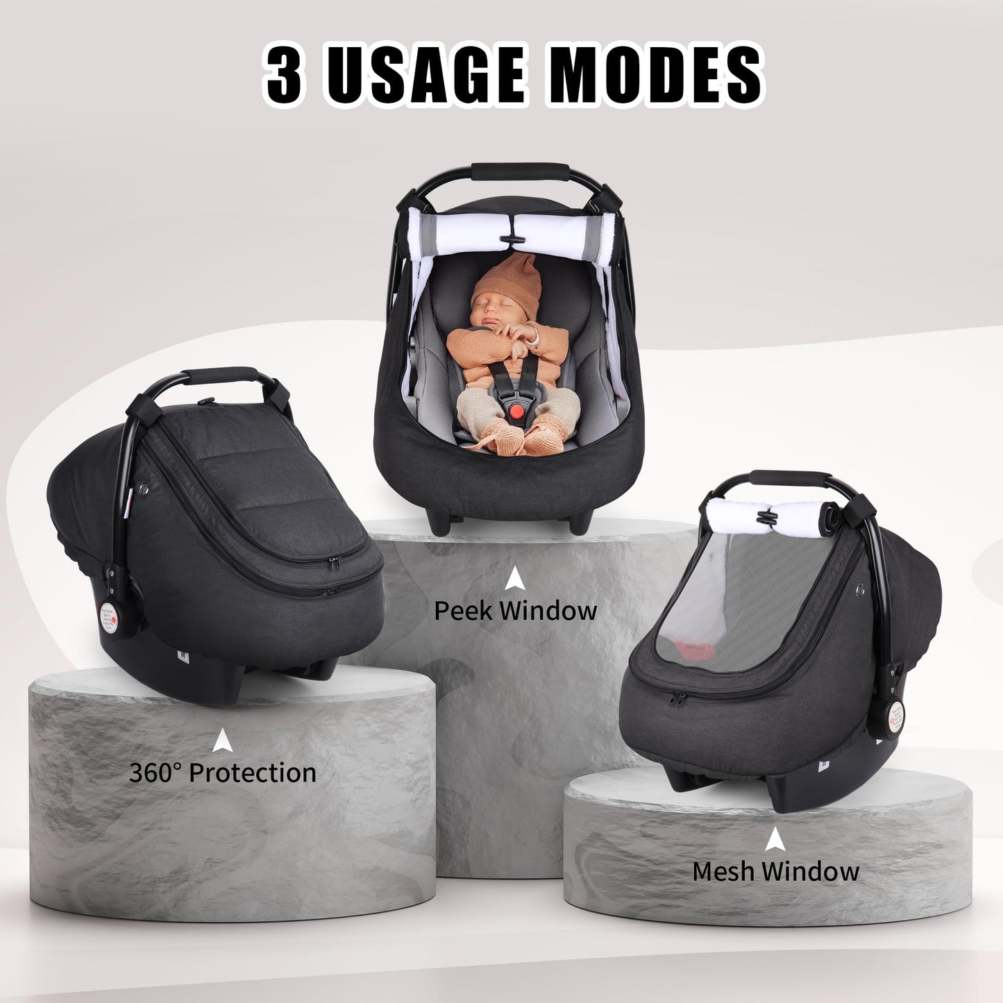 Rquite Car Seat Cover Baby, Carseat Covers Boy Girl, 2 Layers Window -Breathable Mesh & Wind/Sun Shade, Infant Car Seat Canopy Baby Carrier/Stroller Cover, Fit Spring, Fall, Winter, Cold Weather