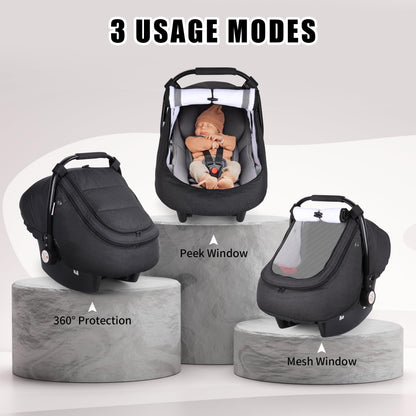 Rquite Car Seat Cover Baby, Carseat Covers Boy Girl, 2 Layers Window -Breathable Mesh & Wind/Sun Shade, Infant Car Seat Canopy Baby Carrier/Stroller Cover, Fit Spring, Fall, Winter, Cold Weather