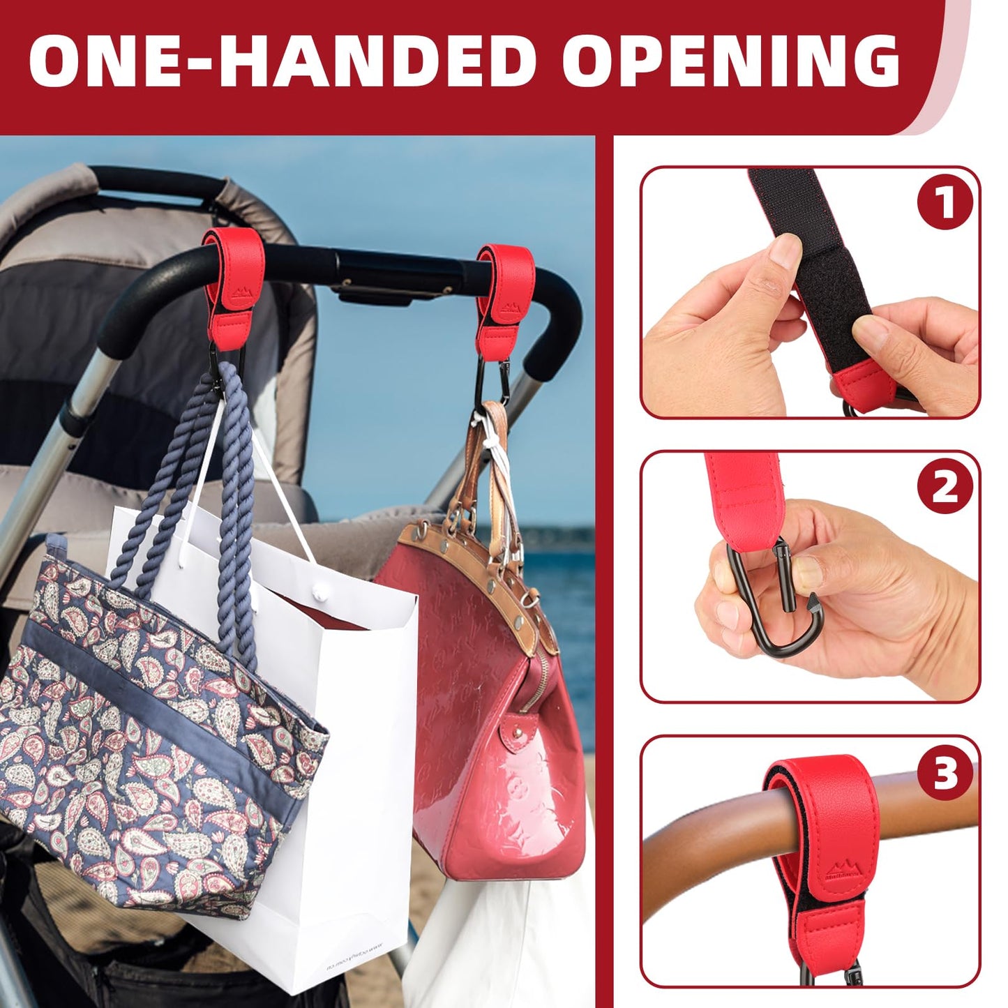Baby Stroller Hooks Bag Hooks for Hanging Diaper Bags Multipurpose Hooks for Grocery Shopping Bags Premium Vegan Leather Pram Straps 2 Pcs (Green)