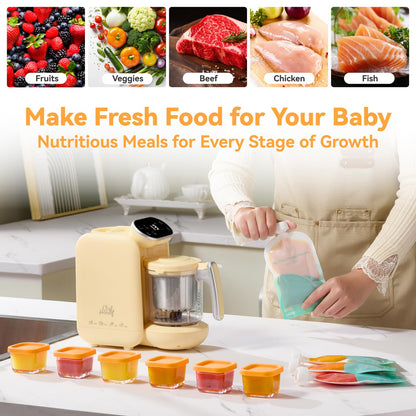 Baby Food Maker, 5 in 1 Baby Food Processor with Steaming Basket, Auto Cooking & Grinding, Touch Screen Control, Baby Steamer and Blender, Baby Food Puree Maker Warmer Mills Machine (Green)