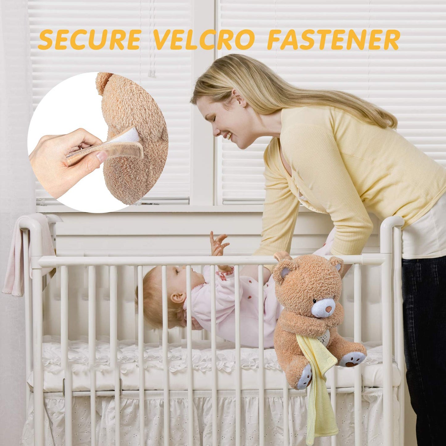 BEREST Baby Sleep Soother Happy Bear, Mom's Heartbeat Bear Lullabies White Noise Machine, Nursery Decor Night Light Projector, Toddler Crib Sleeping Aid, Baby Shower Gifts Portable Teddy
