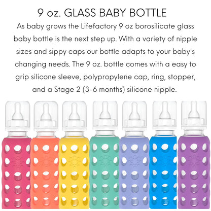 Lifefactory Glass Baby Bottles with Silicone Protection - 4-PACK, 4 oz/9 oz Bottles, (1- Pink, 1- Raspberry, 1- Lavender & 1- Grape)