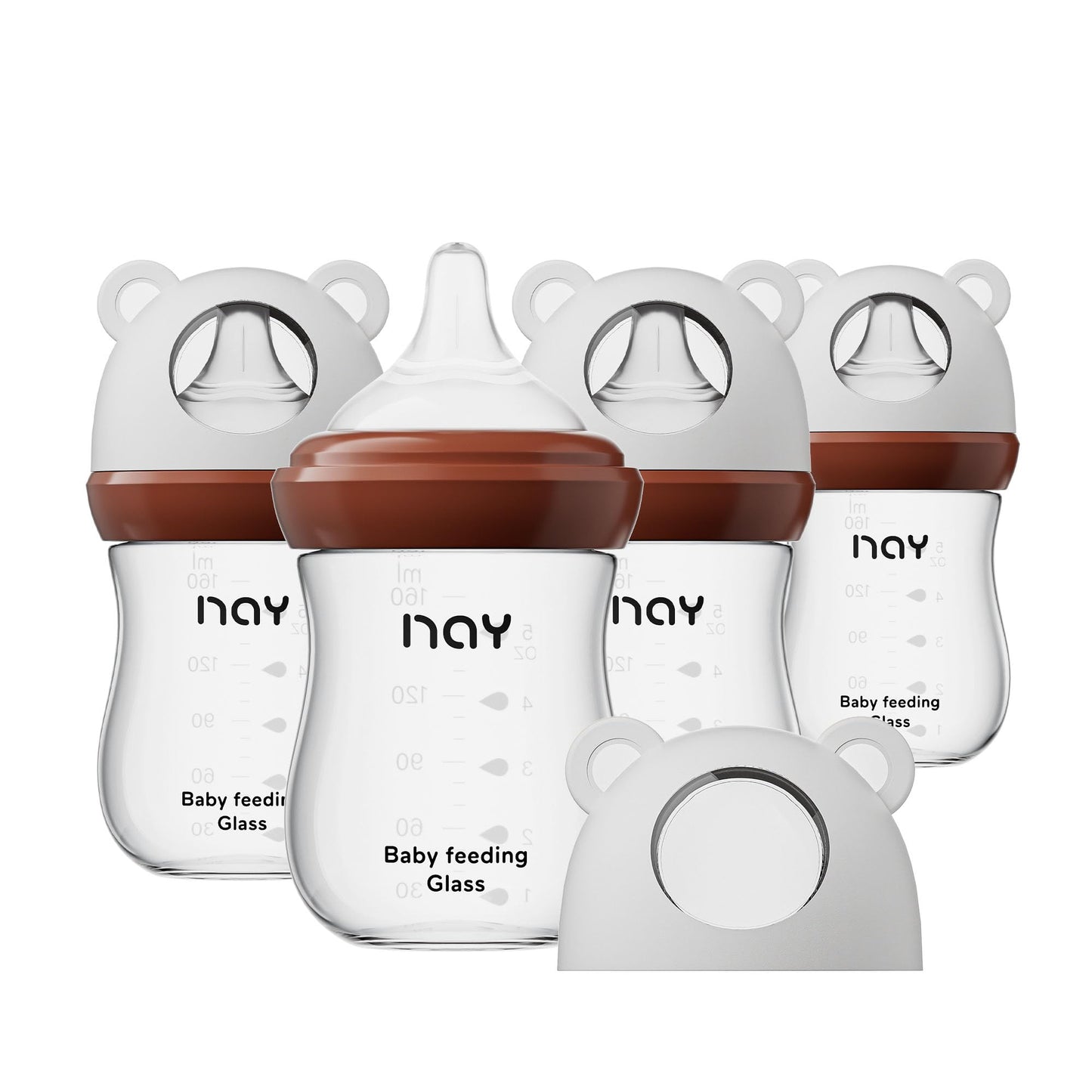 Natural Glass Baby Bottle for Breastfeeding Babies, 5.4oz Anti-Colic Baby Bottle with Natural Response Nipple(S), Clear, Wide Neck, 2 Pack, 1 Months+
