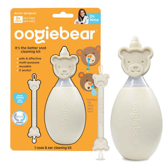 oogiebear BearPair Silicone Bulb Baby Nasal Aspirator and Ear & Nose Syringe, Safely Sucks Snot and Removes Mucus, Cleanable and Reusable, Grey