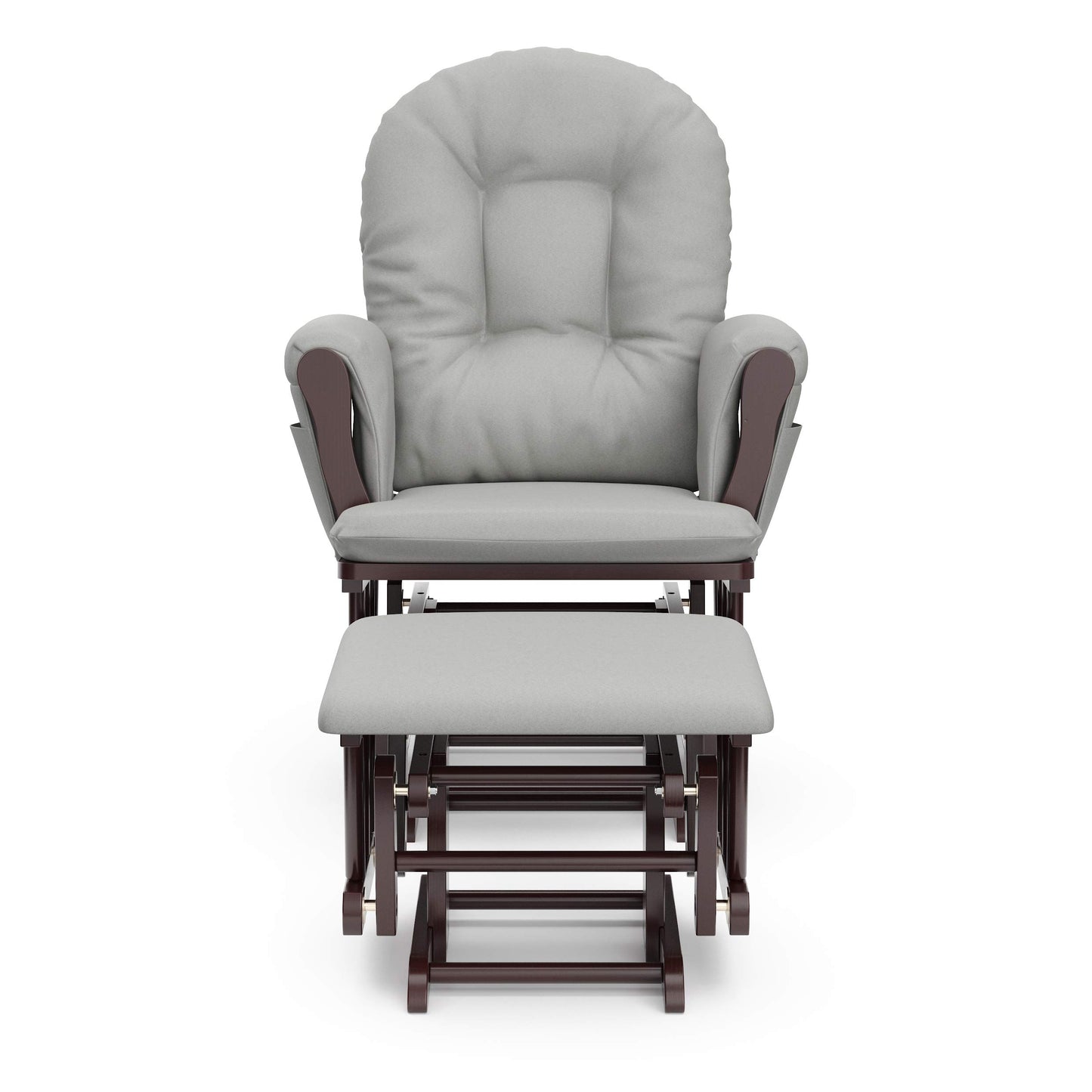 Storkcraft Premium Hoop Glider and Ottoman (Espresso Base, Gray Cushion) – Padded Cushions with Storage Pocket, Smooth Rocking Motion, Easy to Assemble, Solid Hardwood Base