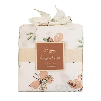 Crane Baby Quilted Changing Pad Cover with Animal Print, Breathable Cotton Sateen, Fits Standard 16”X32” Pads, Ocean Whale Blue
