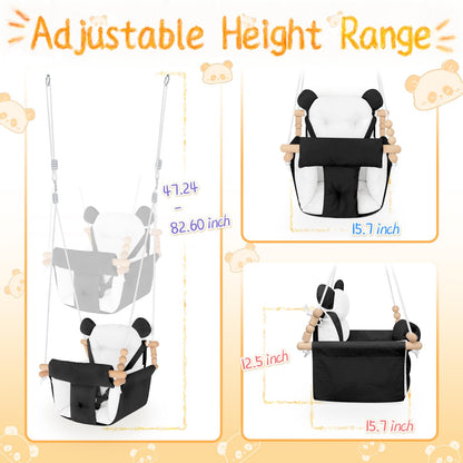 Baby Swing Indoor Outdoor,Secure Canvas Wooden Toddler Swing Seat, 3-Point Adjustable Safety Harness,Mounting Hardware Included,Gift for Boys and Girls,White