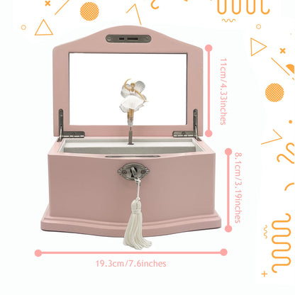 Medium Pink Ballerina Musical Jewelry Box with Mirror and Lock for Girls,Pink Kid's Jewelry Storage Music Chest,Gifts for Christmas,New Year and All Hoidays