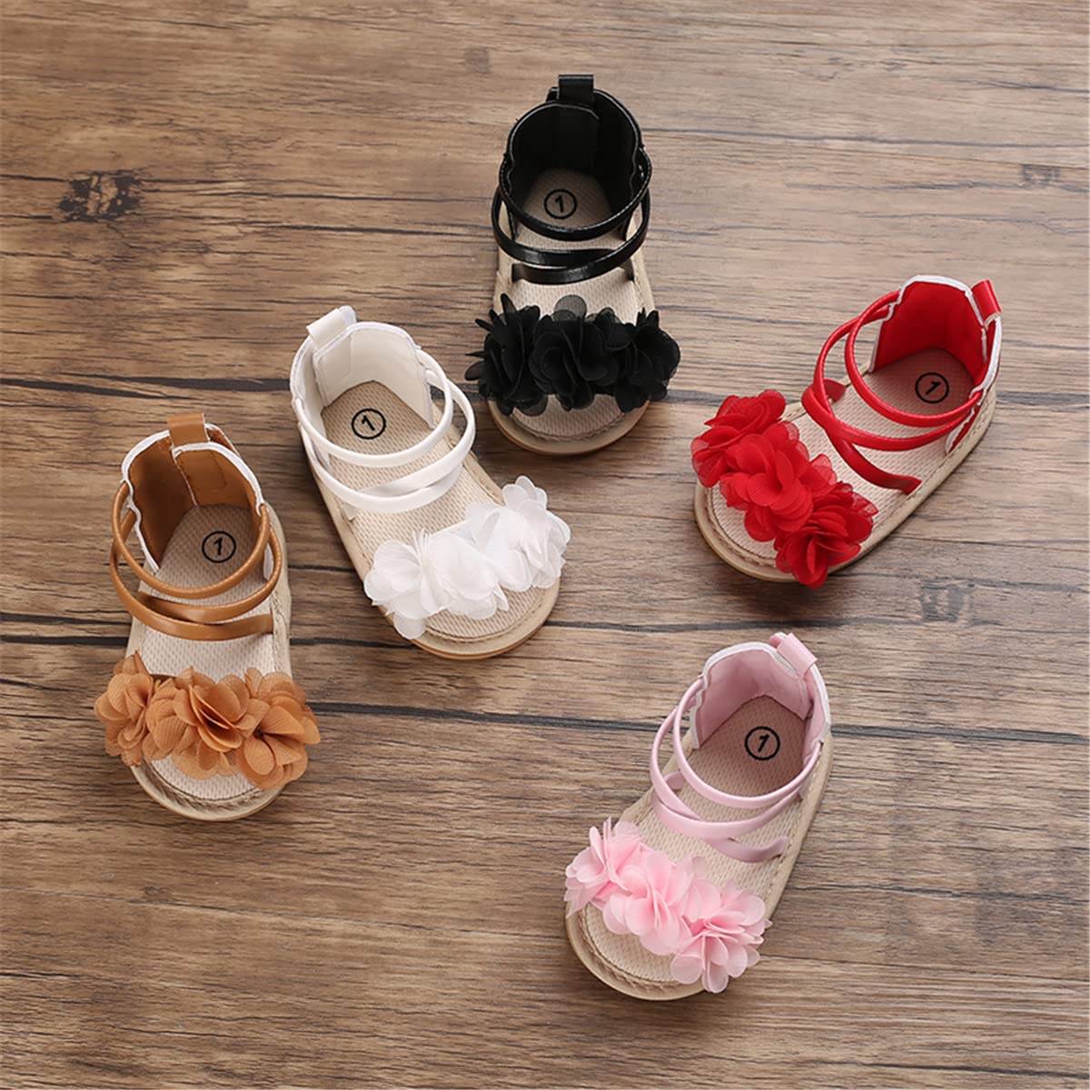 Timatego Infant Baby Girls Summer Sandals Anti-Slip Soft Sole with Flower Toddler First Walkers Crib Dress Shoes