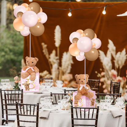 Lenwen 6 Sets Pink Bear Decorations for Baby Shower, Baby Letter Boxes Baby Shower Table Centerpieces Bear Stuffed Animals Balloon with Stand Bear Plush Toy Baby Boxes for Birthday Party Wedding