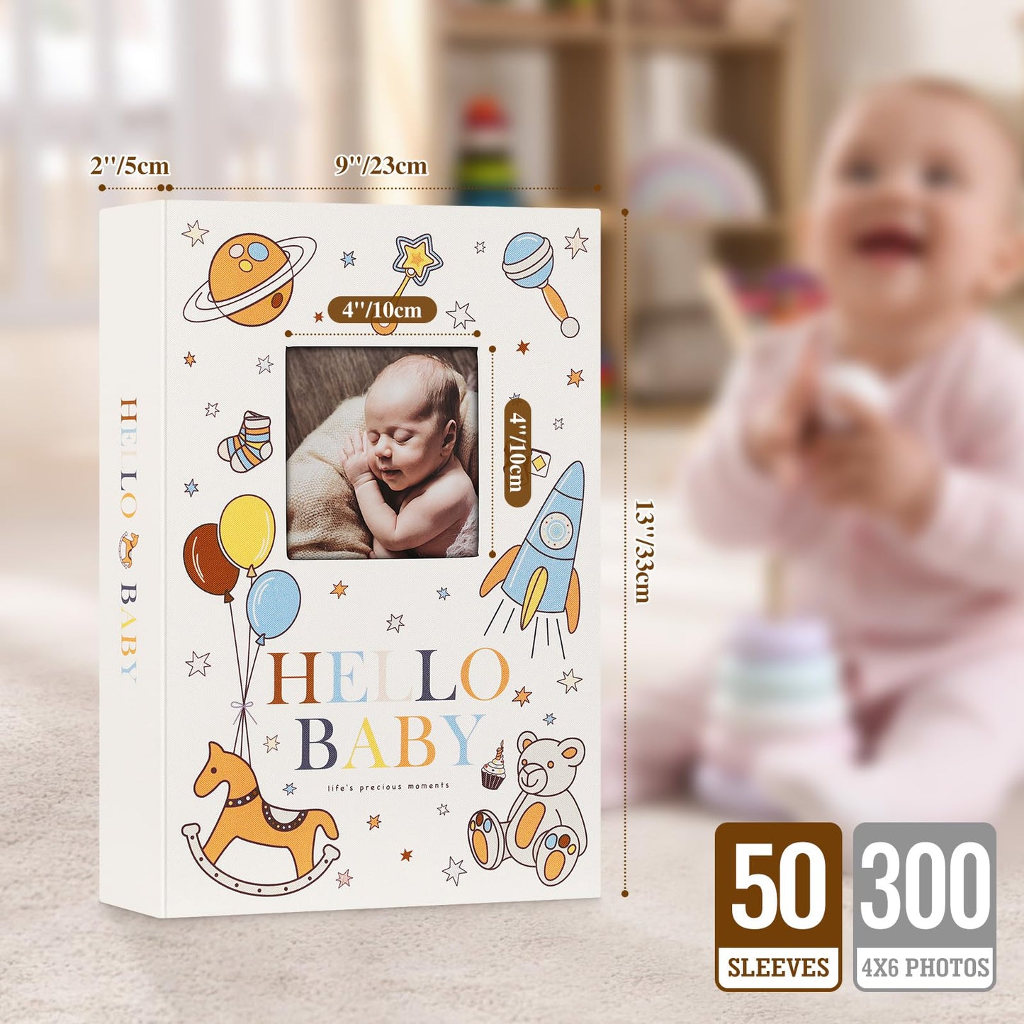 Lanpn Baby Photo Album 4x6 300 Pockets, Linen Newborn Bebe Ultrasound Photo Album with Memo Writing Area, Cover Photo Book, Picture Album for kids, Baby Girl Boy Memory Book Keepsake Colorful