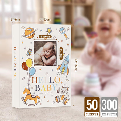Lanpn Baby Photo Album 4x6 300 Pockets, Linen Newborn Bebe Ultrasound Photo Album with Memo Writing Area, Cover Photo Book, Picture Album for kids, Baby Girl Boy Memory Book Keepsake Colorful