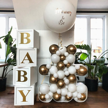 Baby Shower Decorations Baby Balloon Boxes Blocks with 30 Letters for Boy Girl 1st Birthday, Teddy Bear Baby Shower, Bridal Shower, Gender Reveal Party Decoration by QIFU