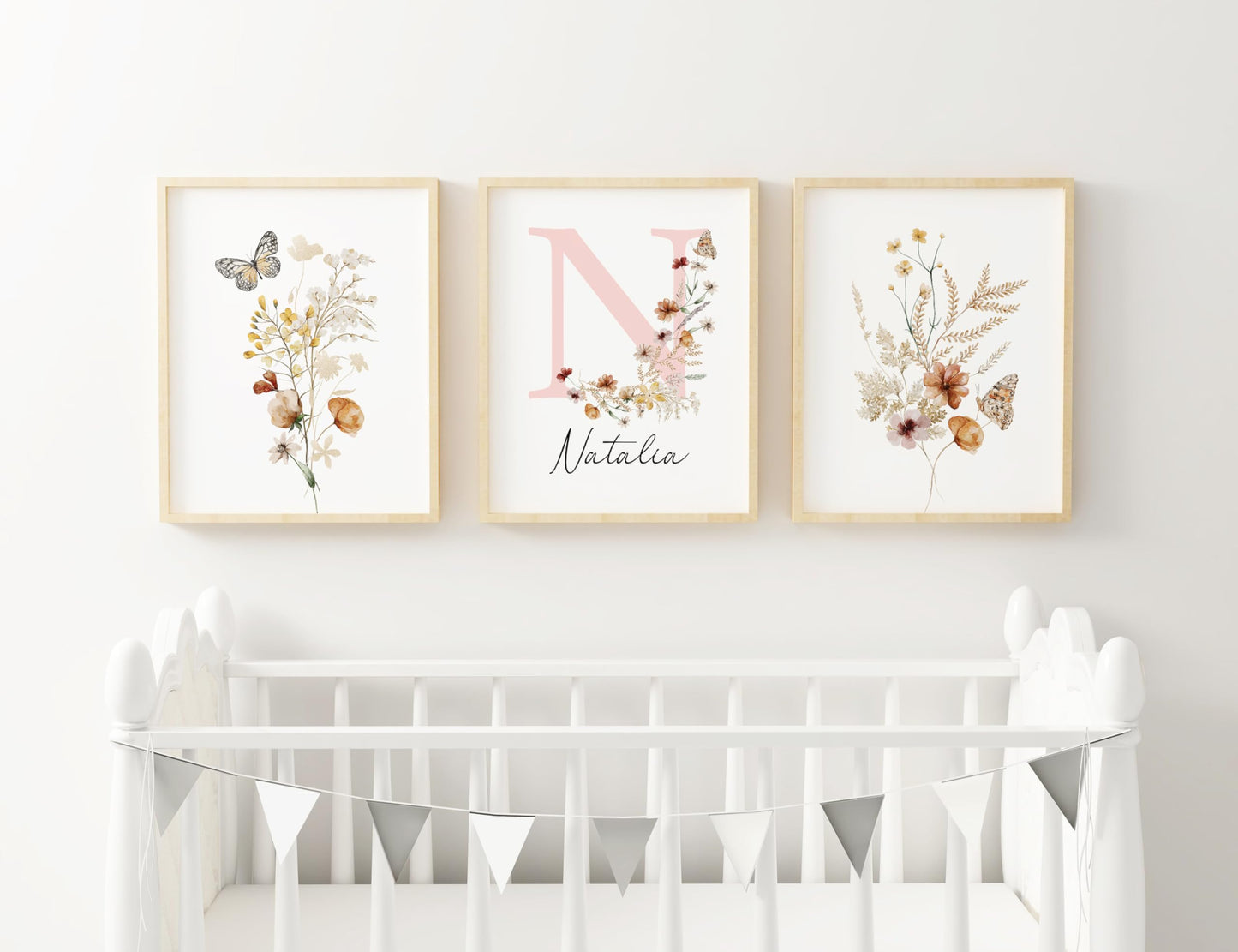 Personalized Wildflower Nursery Prints, Custom Floral Name Wall Art, Baby Girl Initial Monogram Posters, Boho Watercolor Wild Flower Artwork - Unframed (Autumn Meadow, 8x10)