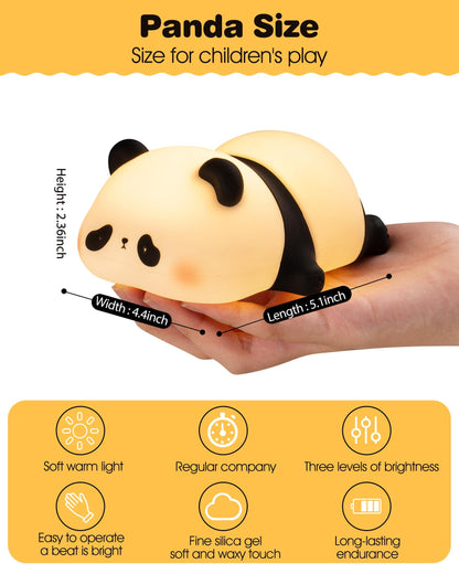 Recolte Panda Night Light for Kids - 3-Level Dimmable, Rechargeable LED Silicone Lamp | Squishy Nursery Light with Timer | Safe Night Light for Baby Room & Toddlers (Gift Box Included)