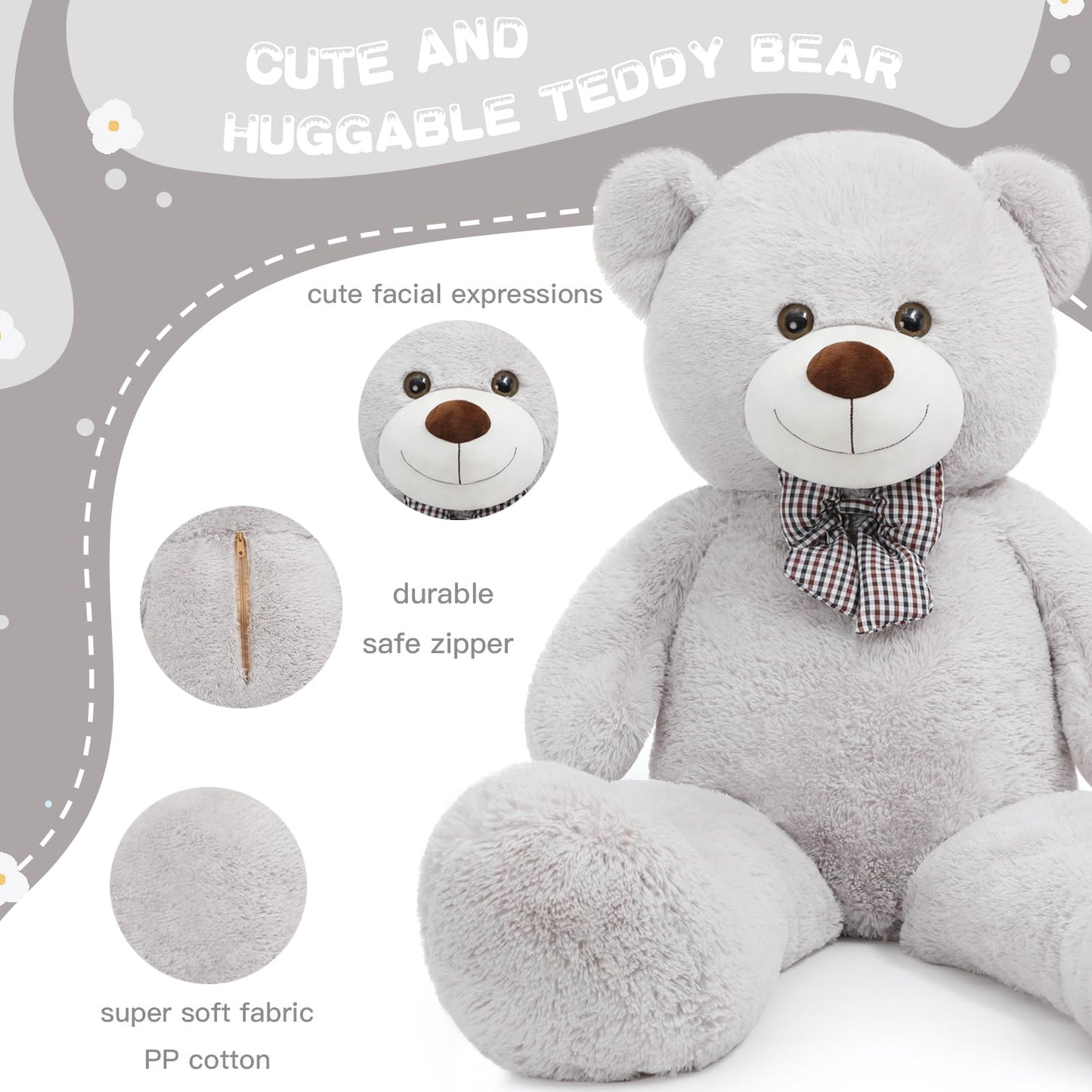 51 inch Big Teddy Bear Cute Giant Stuffed Animals Soft Plush Toy for Girlfriend Kids for Birthday Christmas Valentine's Day