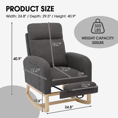 NIOIIKIT Modern Nursery Rocking Chair, Teddy Upholstered Rocking Chair with Footrest, Comfortable Glider Rocker with Side Pocket for Living Room, Bedroom, Nursing Room (Beige)