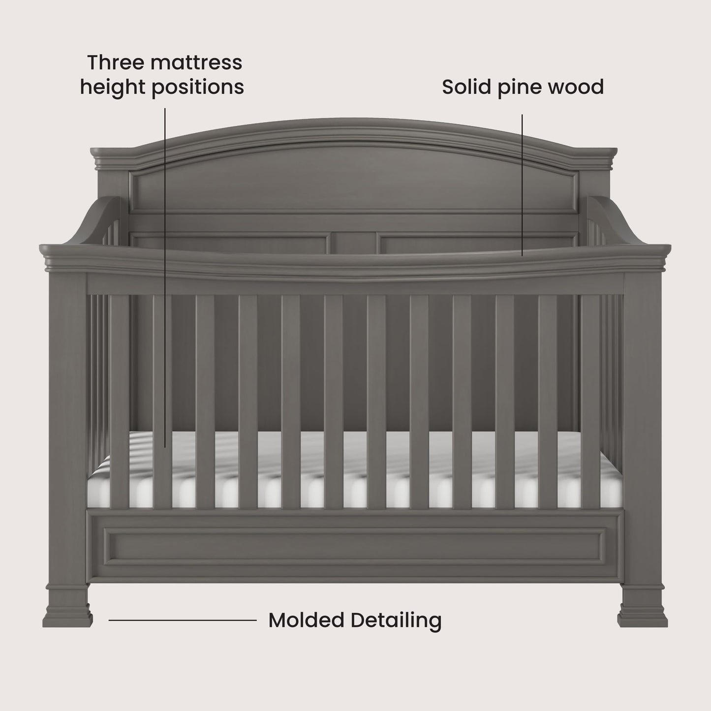 Child Craft Legacy Westgate 4-in-1 Convertible Crib, Baby Crib Converts to Day Bed, Toddler Bed and Full Size Bed, 3 Adjustable Mattress Positions, Baby Safe Finish, Fully Assembled (Vintage Linen)