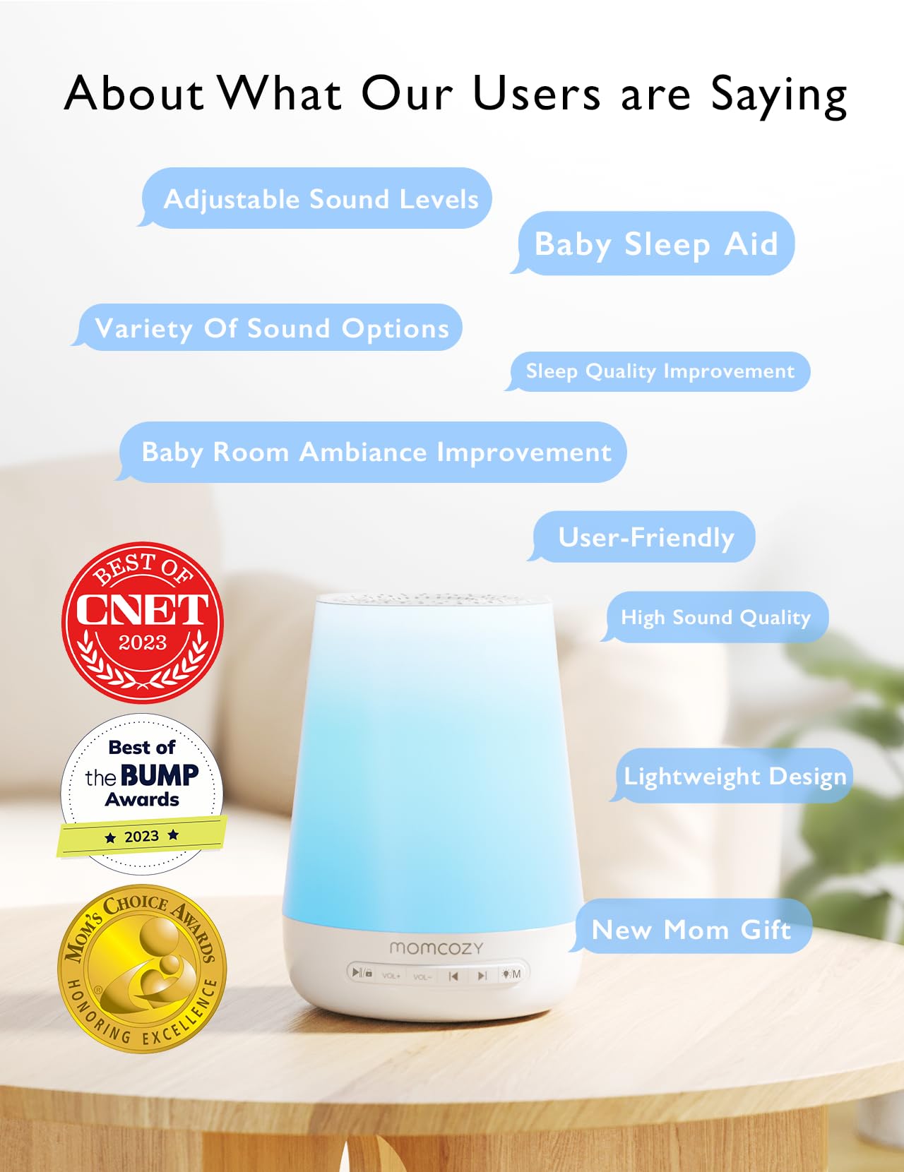 Baby Sound Machine, Momcozy White Noise Machine for Baby Sleeping with Night Light, Toddler Sleep Trainer with 34 Soothing Sounds, Timer, App Remote Control, Personal Sleep Routine(Green)