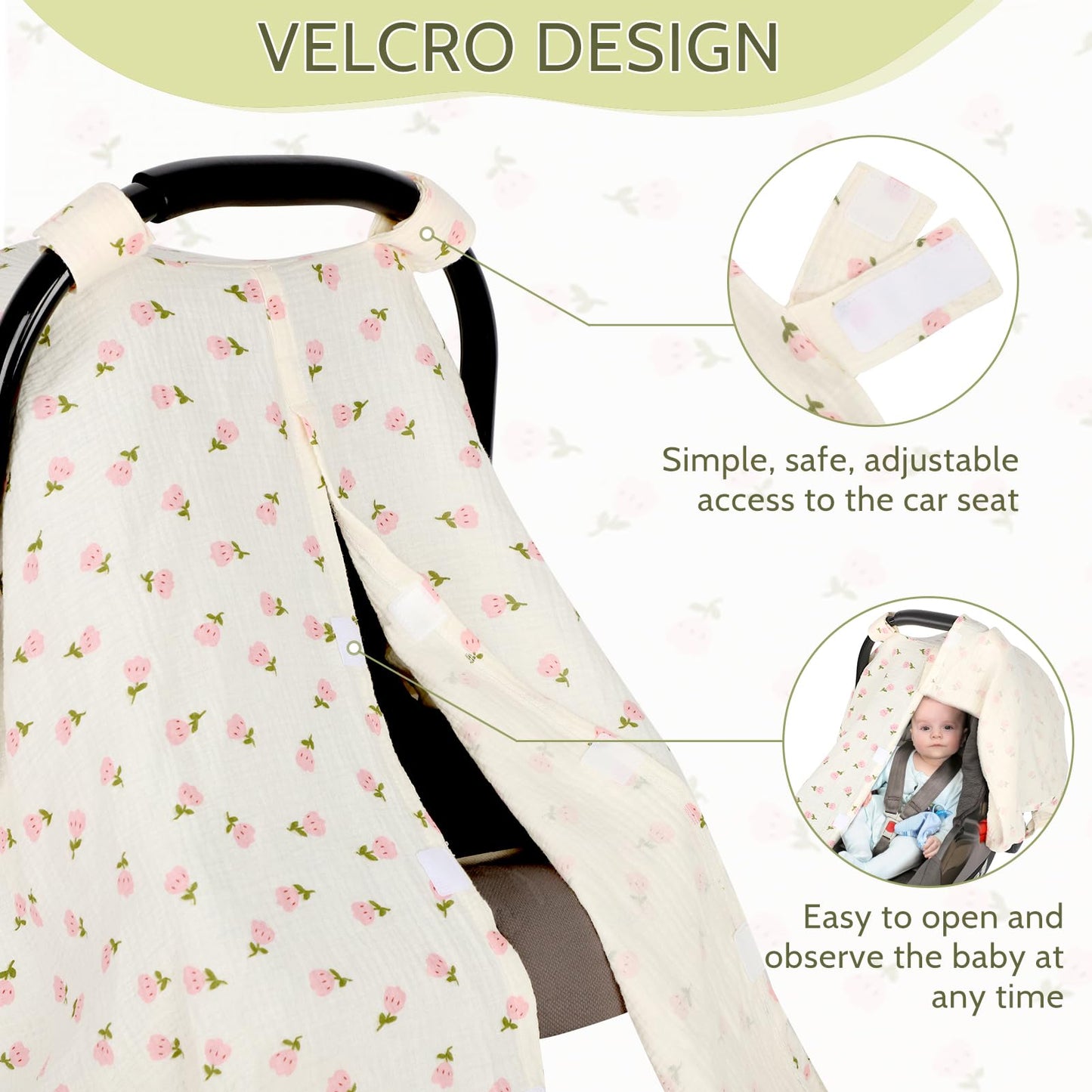 Muslin Car Seat Cover Baby Girls Boys, Summer Cotton Baby Car Seat Cover for Carseat, Comfortable Nursing Cover, Soft Baby Blanket, Breathable Lightweight Infant Stroller Canopy, Rainbow
