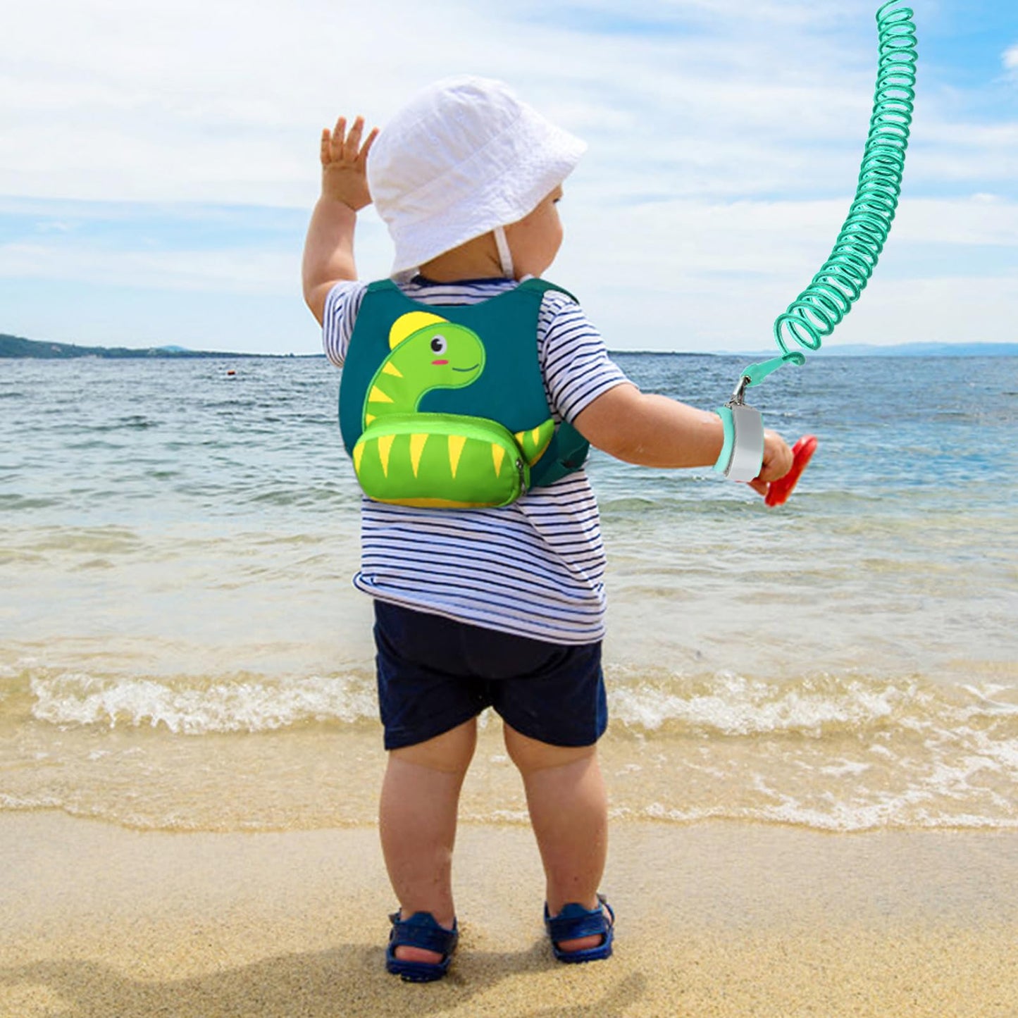 Accmor Toddler Harness with Leash, Cute Dinosaur Kids Harness + Anti Lost Wrist Link, Mini Child Harness Leash Wristband Strap Belt Protector for Baby Boys Girls to Outdoor Travel (Blue)