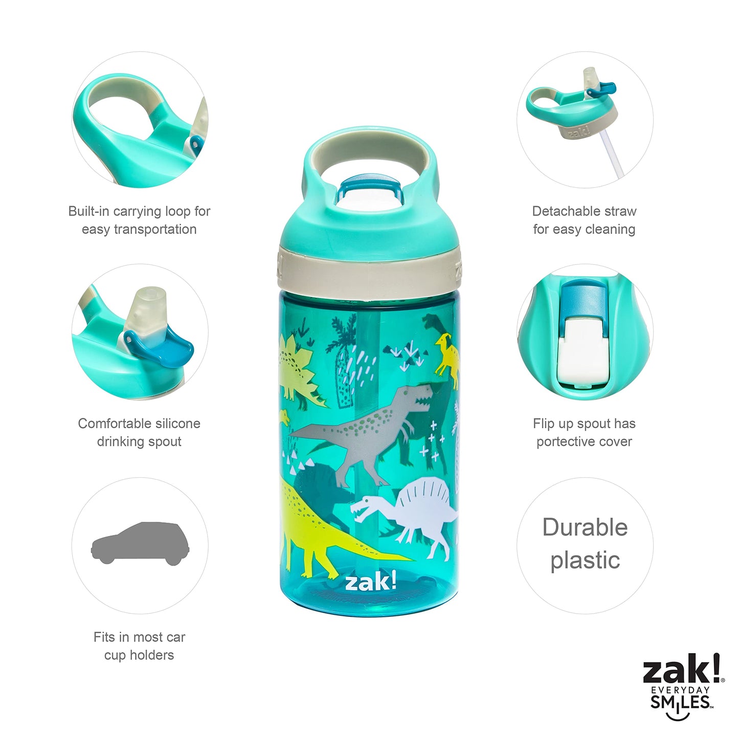 Zak Designs 5-Piece Dinnerware Set, Baby Shark - Durable Plastic & Stainless Steel - Includes Water Bottle, 8-Inch Plate, 6-Inch Bowl, Fork & Spoon - Suitable for Kids Ages 3+