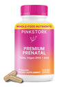 Pink Stork Premium Prenatal Vitamin for Women - Organic Whole-Food Ingredients, Multivitamin & Probiotics - Morning Sickness, Digestion, & Energy - Folate, B6, & Iron - 60 Capsules