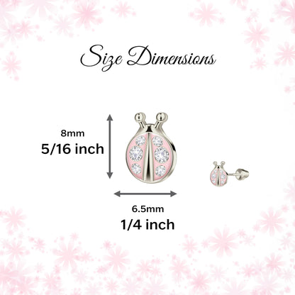 Cherished Moments Children's Sterling Silver or 14k Gold Plated Pink Ladybug Screw Back Earrings for Babies, Little Girls, Kids and Toddlers
