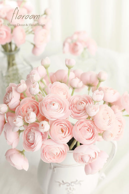 Floroom Ranunculus Artificial Flowers 18 Pcs Blush Faux Silk Mini Ranunculus Bulk Fake Wedding Filler Flowers for DIY Pink Bouquets, Centerpieces, Bridal Shower Decorations & Arrangements
