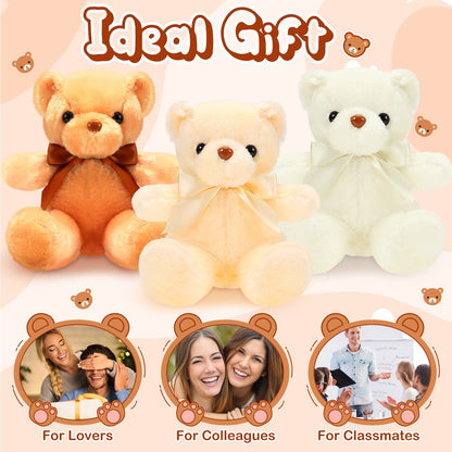 HyDren 6 Pcs Bear Stuffed Animal Plush Toys Soft Plush Dolls Bear Sleeping and Playing Toys for Baby Shower Decoration Boy(Fuzzy Style,Brown)