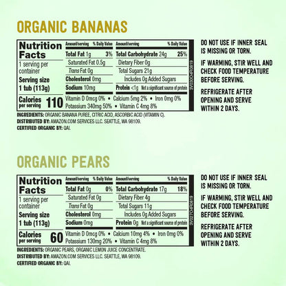 Amazon Brand - Mama Bear Organic Baby Food, Fruit Variety Pack, Apples, Apple Berry Blend, Bananas, Pears, vegetarian, 4 ounce (Pack of 12)