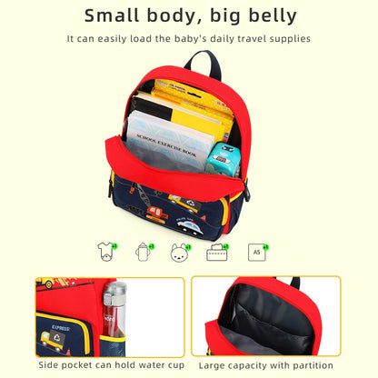 Car Dinosaur Kids Toddler Backpack for Boys and Girls Children Waterproof Preschool Bag(Red Music Party)
