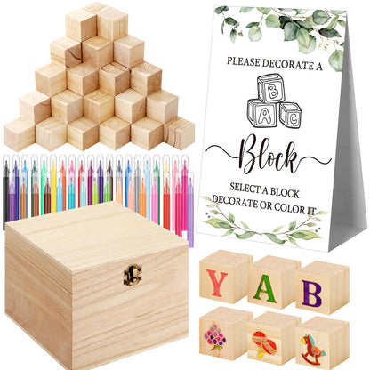 Marsui 136 Pcs Baby Shower Blocks to Decorate Game Kit Includes 98 Wooden Blocks, 36 Markers, 1 Game Sign, 1 Storage Box for Baby Shower Gender Reveal Activity Party Decorations(Pink Elephant)