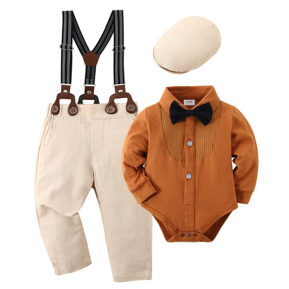 YUEMION Baby Boy Clothes Wedding Outfit Suits, 0-18 Months Infant Boy Gentleman Set, Dress Shirt+Vest+Suspender Pants+Bowtie