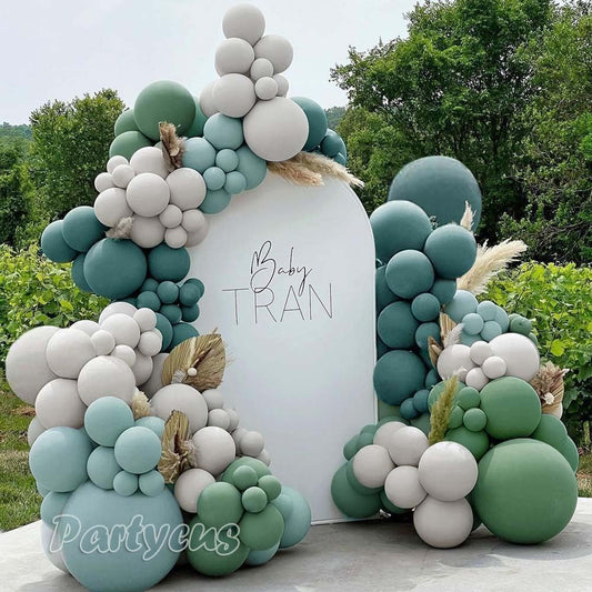 Dusty Green Pink Balloon Arch Garland Double Stuffed Pastel Baby Pink Light Green White Sand Cream Latex Balloon Kit with Gold Color for Baby in Bloom Shower Birthday Wedding Party Decoration