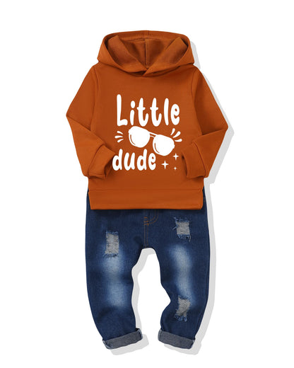 NZRVAWS Baby Boy Clothes Toddler Boy Outfit 2 3 4T 6 12 18 24 Month Fall Winter Hoodie Ripped Jeans Clothing