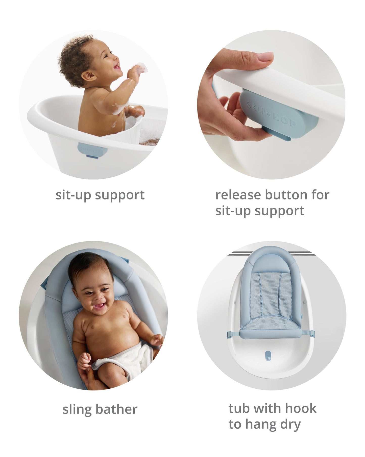 Skip Hop Baby Bath Tub 4-in-1 Grow with Baby Infant to Toddler , White