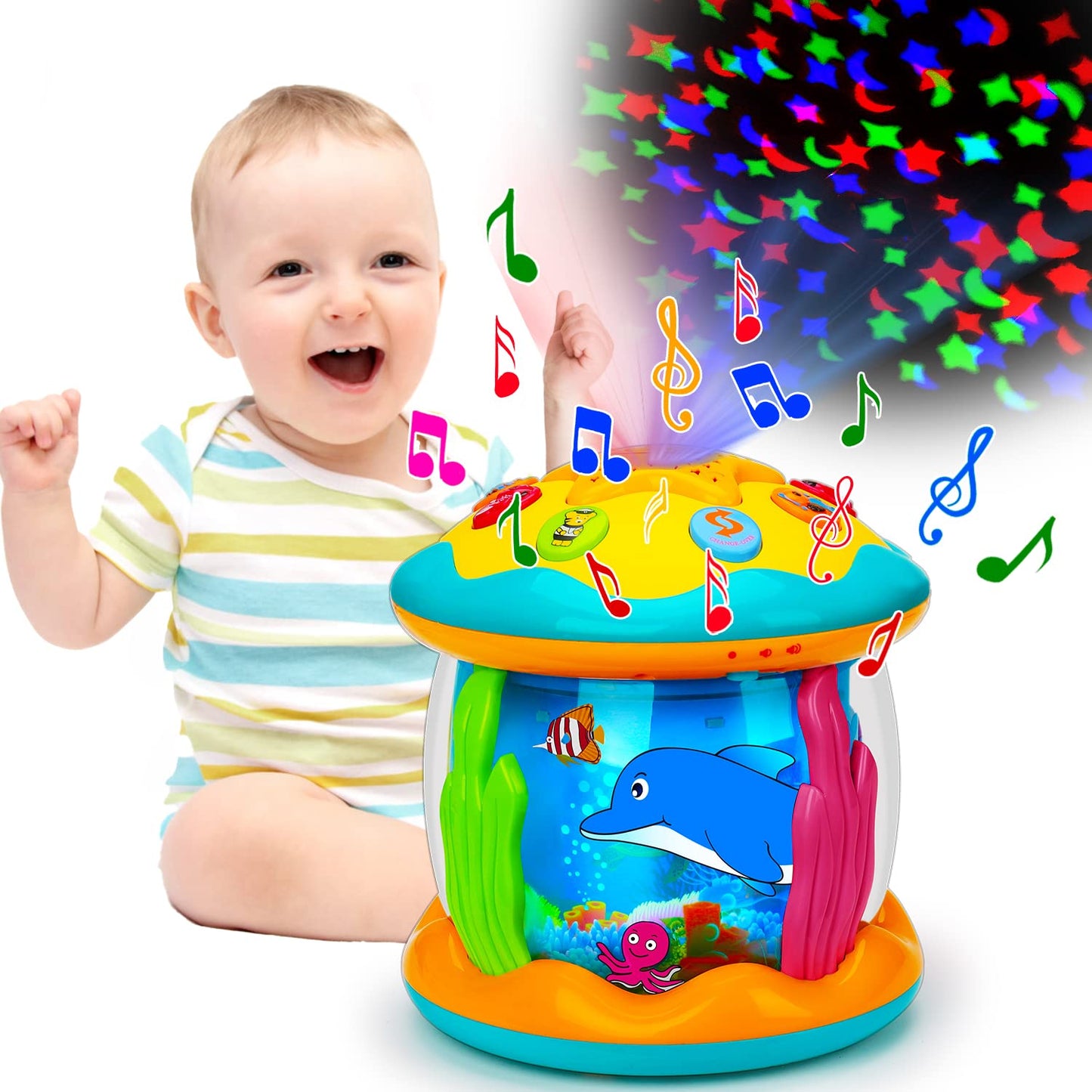 Baby Musical Toys 0-6 6-12 Months Rotating Projector Light Up Infant Tummy Time Toys 0-3-6 Months Sensory Toddler Toy Age 1-2-4 New Birthday Gifts for 1 Year Old Girl Boy Learning &Education Toy
