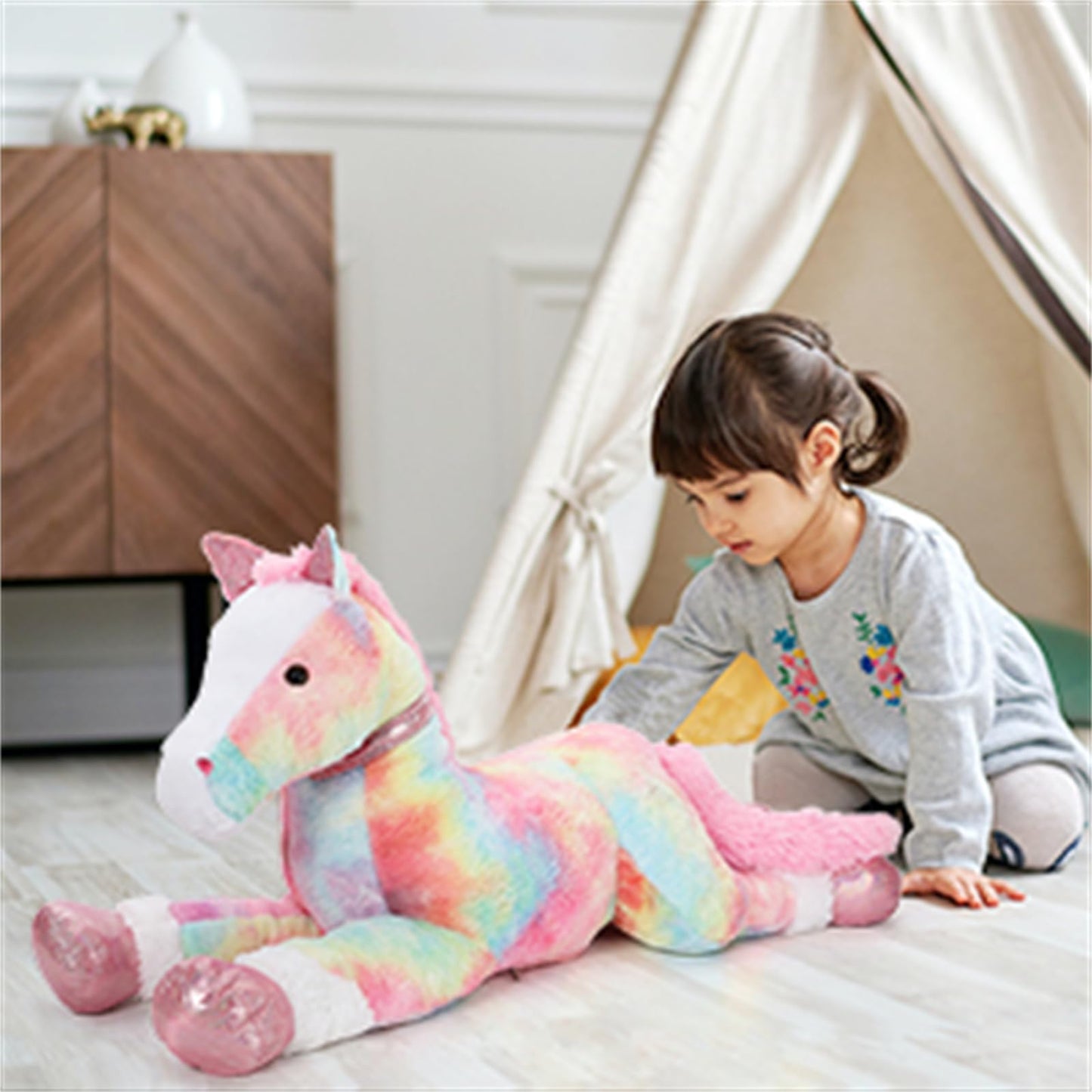 Tezituor 47 Inch Giant Horse Stuffed Animal, 4ft Realistic Chocolate Stuffed Horse Plush Toy, Hugging Soft Horse Pony Plush Pillow for Boys Girls,