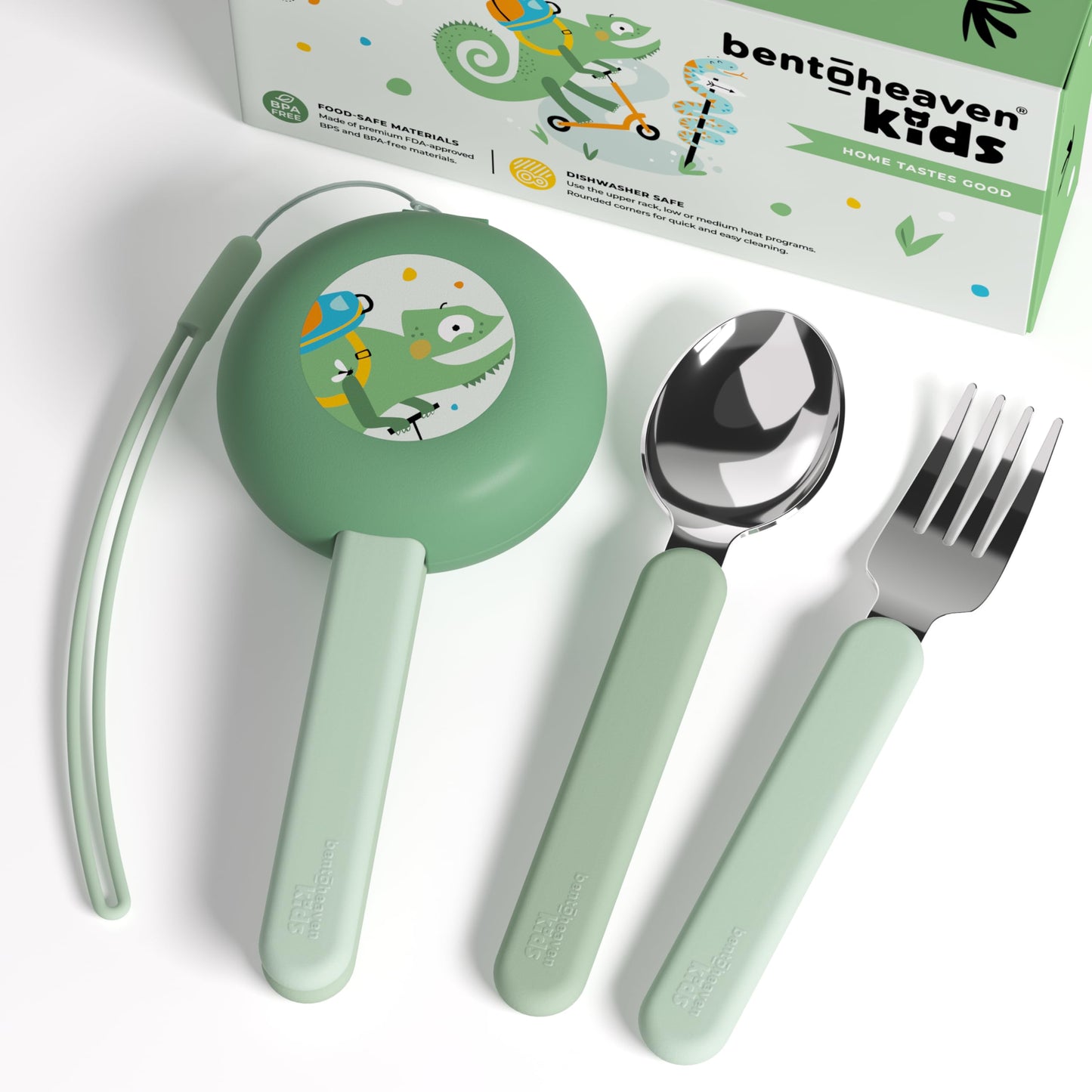 Bentoheaven Kids Travel Utensils with Case, Food-Grade Stainless Steel & BPA-Free Plastic, Travel Cutlery Set, Dishwasher Safe Fork, Spoon & Case, Reusable Flatware, Silverware for Kids (Horse)