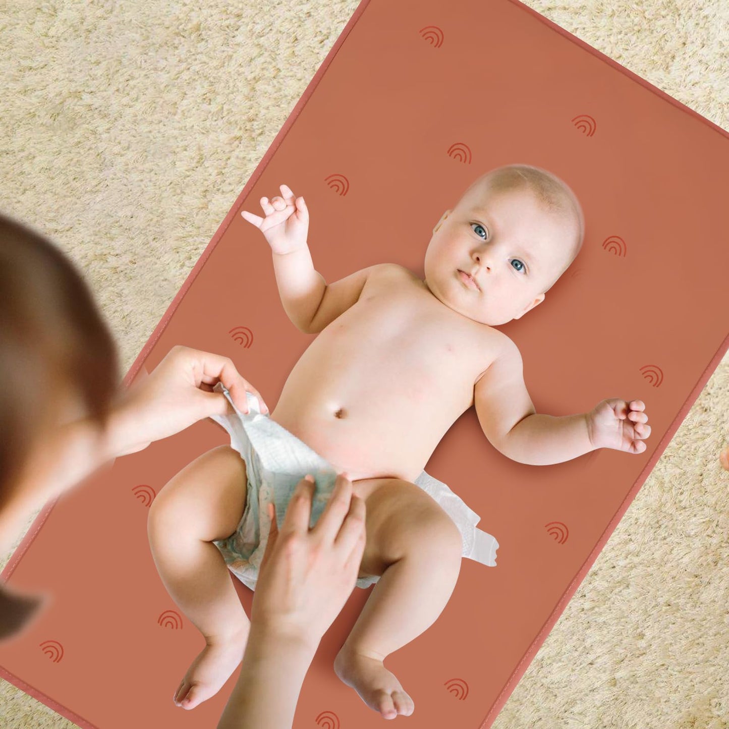 Vegan Leather Baby Changing Mat - Wipeable Portable Changing Pad, Foldable Travel Changing Mat for Baby, Newborns Toddlers Shower Gifts (Flower,20"*28")