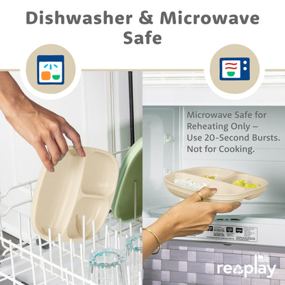 Re-Play Toddler Plates with Dividers - Deep-Walled 3 Compartments Divided Plates for Kids - Dishwasher & Microwave Safe - Made in USA - Set of 3-7.37" x 7.37" x 1.25" - Princess