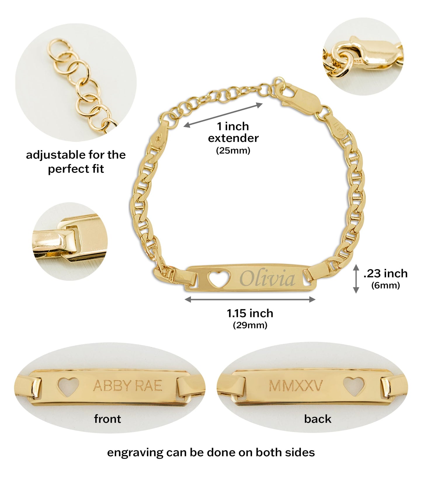 Cherished Moments Personalized Gift 14K Gold-Plated over .925 Sterling Silver Children's ID Name Bracelet for Babies, Toddlers, Kids, and Girls Custom Jewelry with Engraved Name (Newborn - 12 Years)