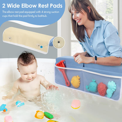 Bath Kneeler and Elbow Rest Pad Set - 2 inch Comfortable Thick Baby Bath Kneeler Pads, with Toy Organizer Pockets - Quick Drying, Foldable, Non-Slip for Baby and Toddler Bathing (Pink)