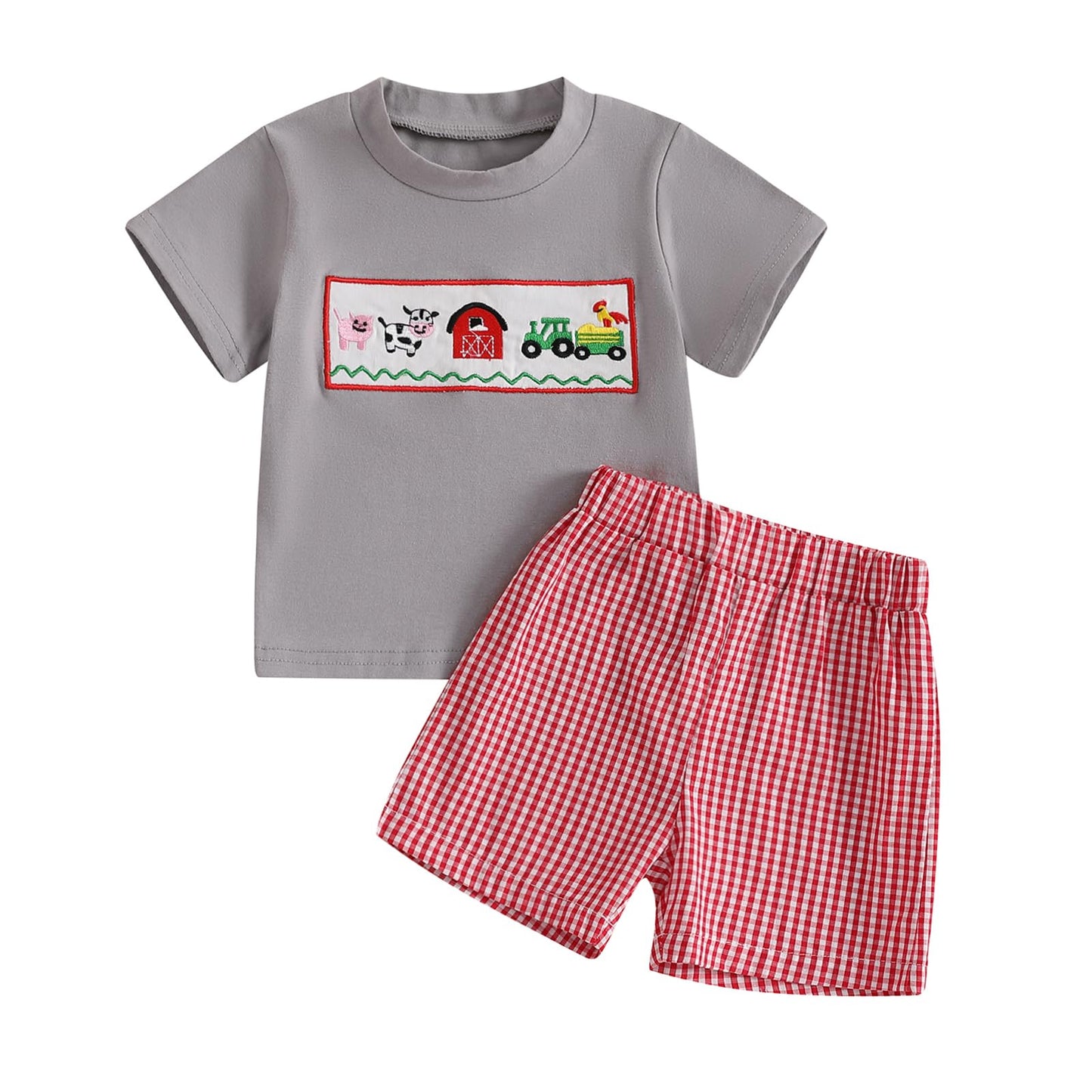 fhutpw Baby Toddler Boy Summer Clothes Embroidery Pattern Short Sleeve Tops & Casual Shorts 6 12 18 Months Outfits Sets