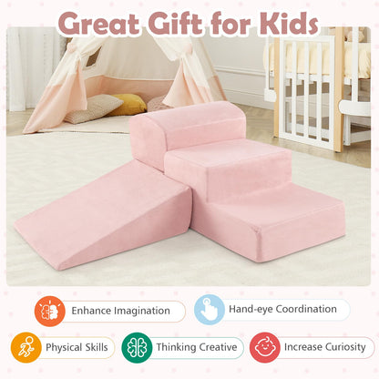 HONEY JOY Toddler Climbing Toys Indoor, 5-Piece Soft Foam Climbing Blocks w/Ball Pit, Washable Baby Playtime Playground Set, Modular Structure Gym Equipment, Kids Climb and Crawl Playset, Gift (Pink)
