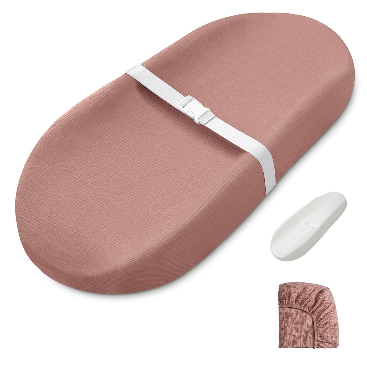 Blissful Diary Muslin Baby Changing Pad with Waterproof Lining Foam, Diaper Changing Table Pad with Cover for Dressers (Monstera, Avocado)