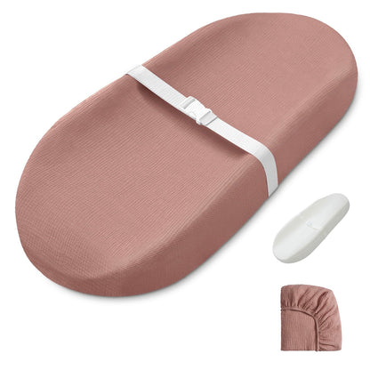Blissful Diary Muslin Baby Changing Pad with Waterproof Lining Foam, Diaper Changing Table Pad with Cover for Dressers (Monstera, Avocado)